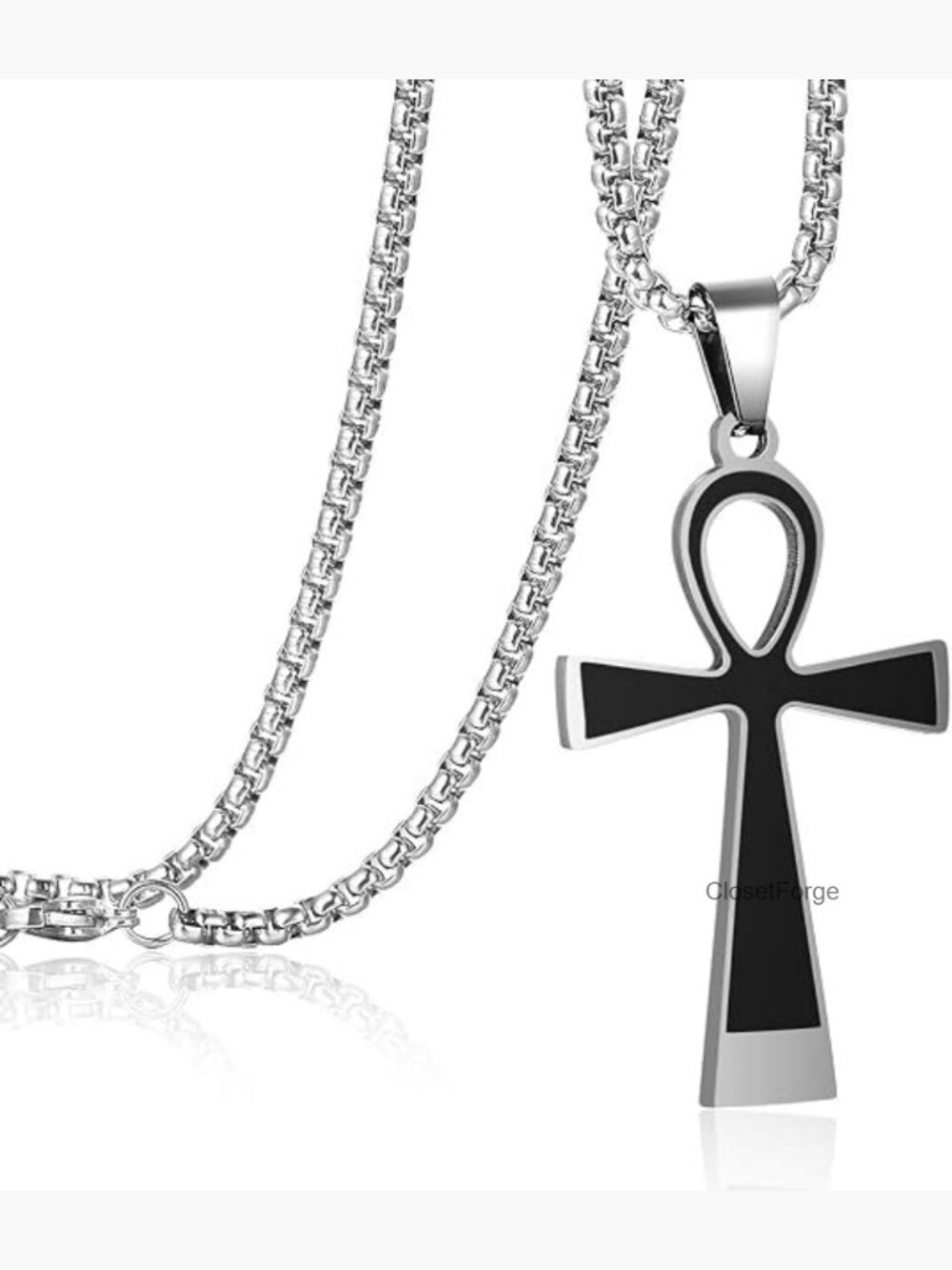 Ancient Egyptian Ankh Cross Pendant Necklace Stainless Steel 24 Inch Chain